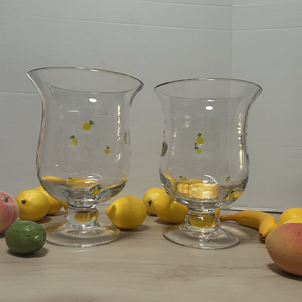 Anthropologie Penelope Hand Blown Glass Pineapple Icon Vase Hurricane Set Of 2 - Picture 7 of 7